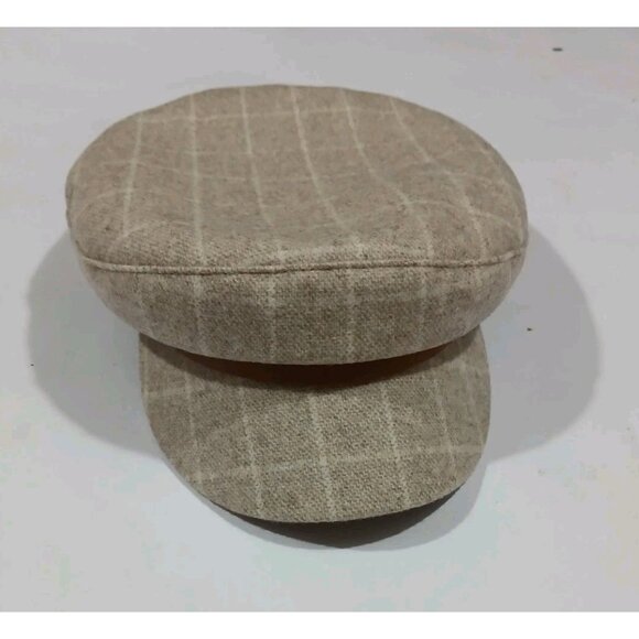 Gigi Pip James Felt Newsboy Hat Size Small Medium 57 Gray Plaid Wool Leather - Picture 1 of 9
